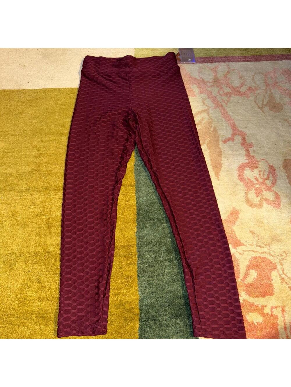 Elite Collection Women's Leggings Ankle Textured Maroon Size M